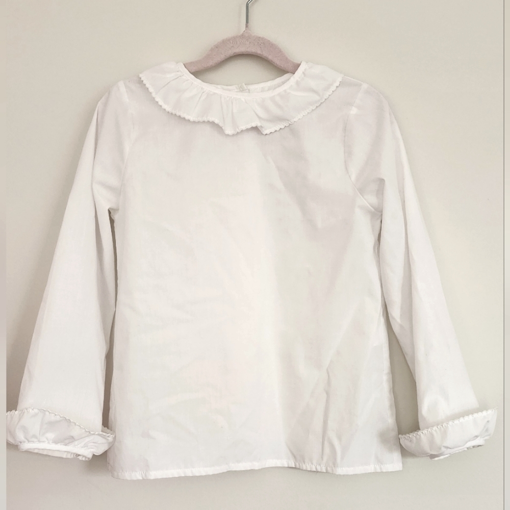 MI LOVES MILOVES WHITE RUFFLE PETER PAN COLLAR BUTTON UP SHIRT BLOUSE TOP 8T 8Y
